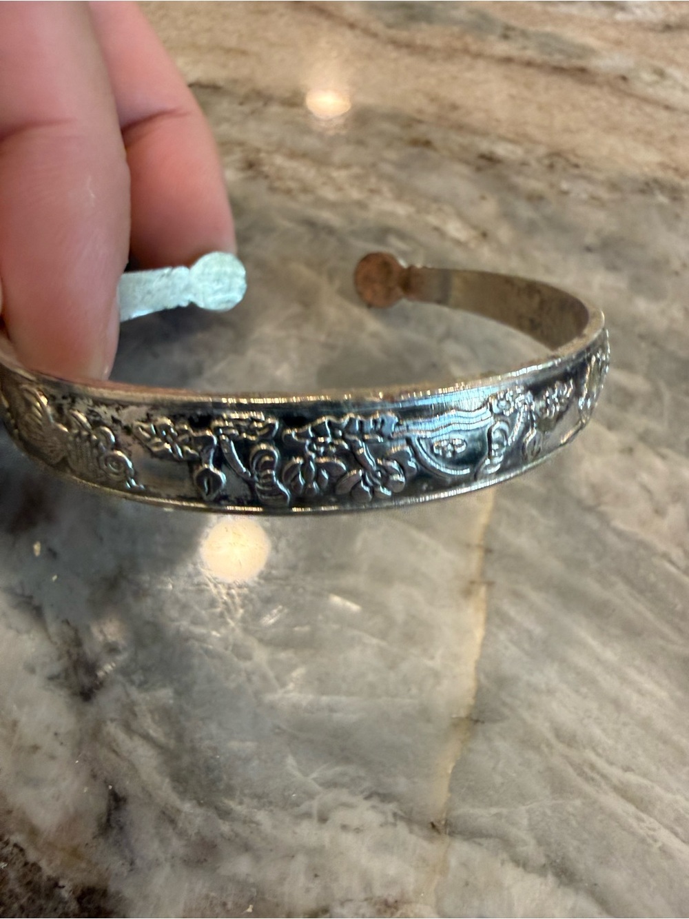 Antique vintage Asian import Floral Engraved Cuff Bracelet